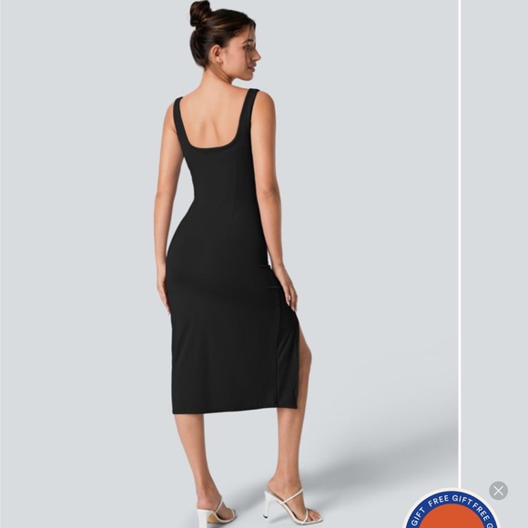 Halara Square Neck Backless Corset Ruched Split Bodycon Midi Casual Dress - Picture 8 of 8